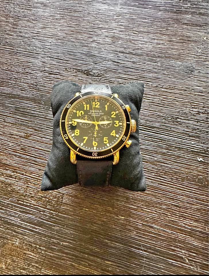 Shinola Runwell Sport Chrono 48mm, Black Leather Strap