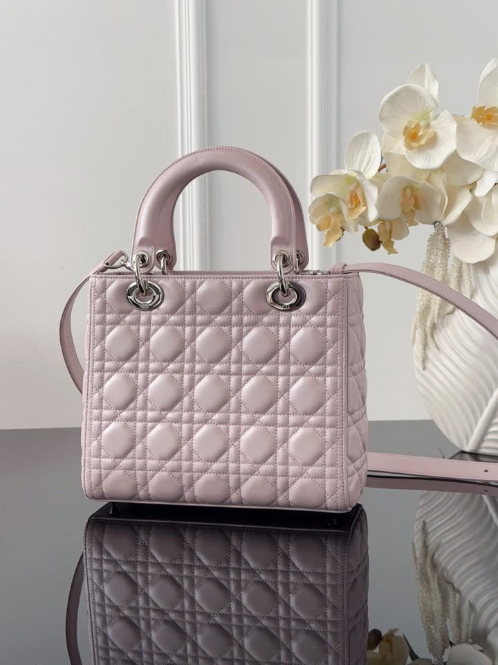Dior Lady Dior Five-Quarter Pearl Pink - Lambskin - Sil