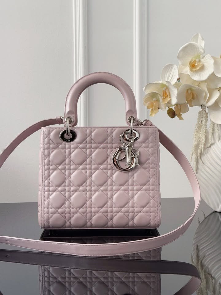 Dior Lady Dior Five-Quarter Pearl Pink - Lambskin - Sil